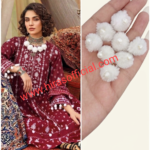 Premium White Pearl Fur Pom-Pom Tassels with Center Pearl Accents
