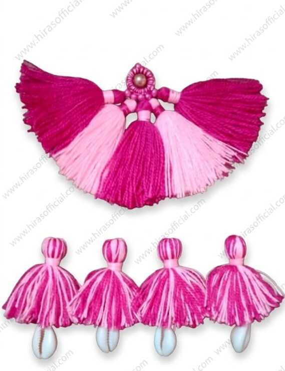 WhatsApp Image 2026-06-24 at 11.59.54 AM (1) Premium Pink Handmade Neckline Hanging Latkan and Cowrie Shell Tassels Set - Image 1