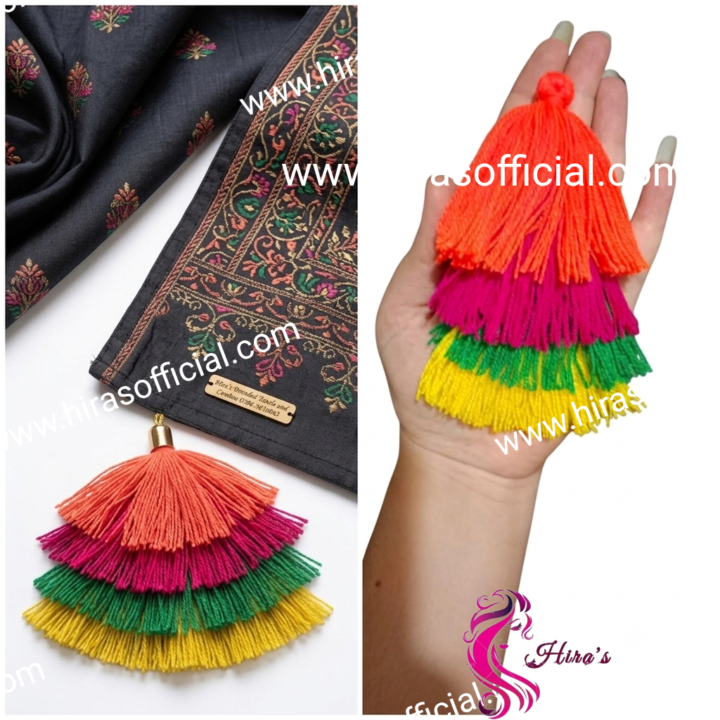 1783707329710 Multicolour Layered Dupatta Tassels - Image 1