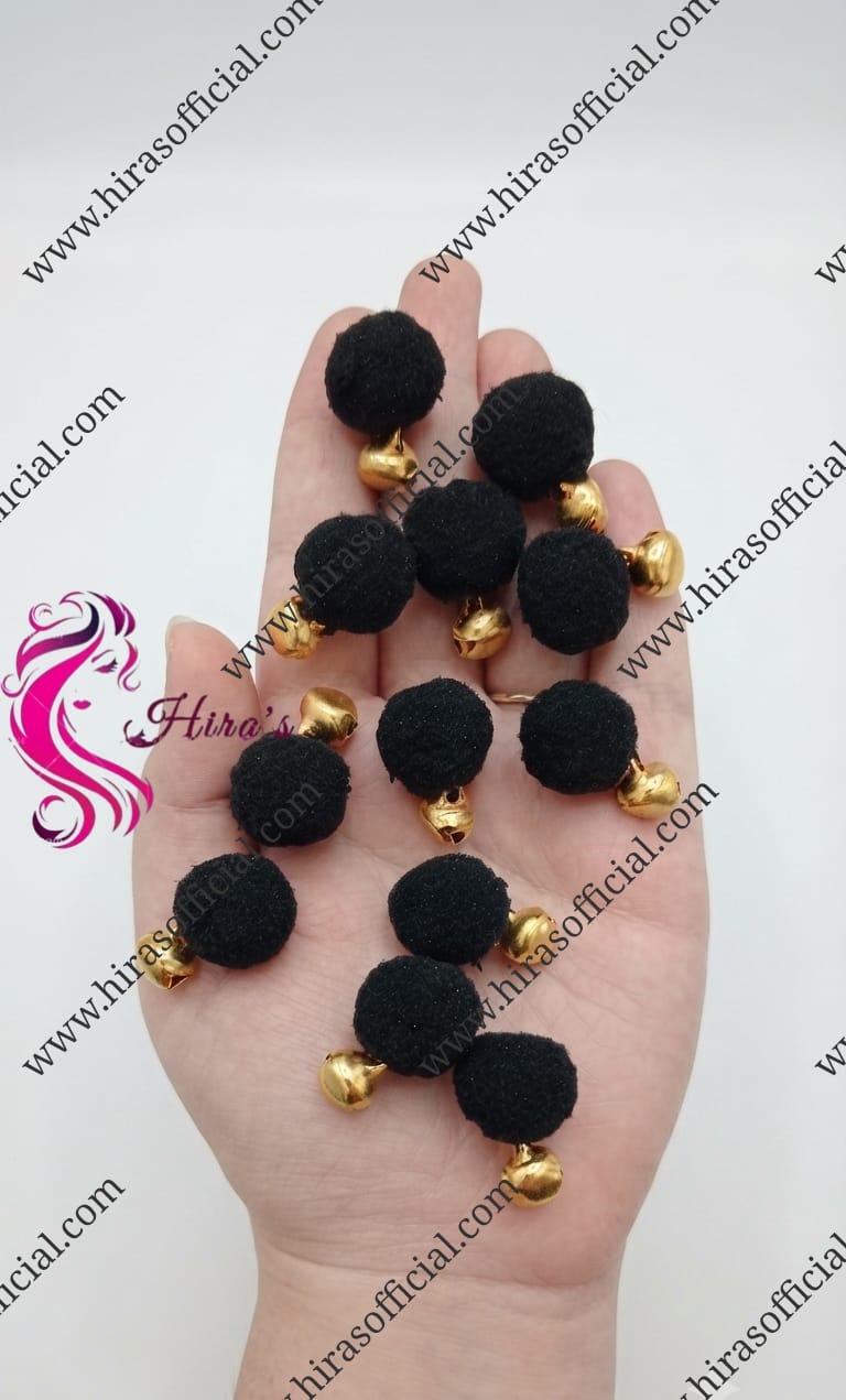 IMG-20260807-WA0004 Black Pom Pom with Golden Gungroo Hangings - Image 1
